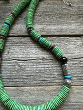 Load image into Gallery viewer, Sterling Silver Green Turquoise Multi Stone Bead Necklace. 26 inch. Gift