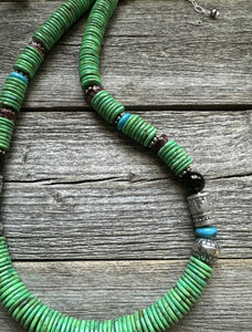 Sterling Silver Green Turquoise Multi Stone Bead Necklace. 26 inch. Gift