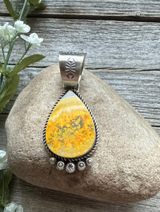 Navajo Sterling Silver Yellow Bumblebee Jasper Pendant RY Gift
