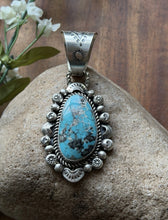 Load image into Gallery viewer, Navajo Native American Sterling Silver Blue Turquoise Pendant R Yazzie Gift