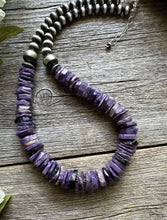 Load image into Gallery viewer, Southwestern 925 Sterling Silver Purple Charoite W Pearls Bead Necklace. 18 Inch