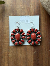 Load image into Gallery viewer, Navajo Native American Sterling Silver Red Coral Cluster Earrings. Gift 1.9 Inch