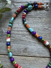 Load image into Gallery viewer, Sterling Silver Multi Color Stone Spiny Turquoise Bead Necklace. 18 inch. Gift