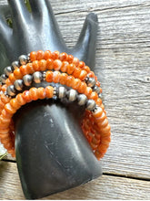 Load image into Gallery viewer, Sterling Silver Orange Spiny Oyster Pearls Bead Wrap Spiral Bracelet Free Size