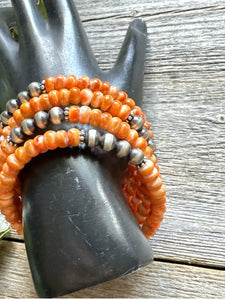 Sterling Silver Orange Spiny Oyster Pearls Bead Wrap Spiral Bracelet Free Size