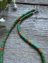 Load image into Gallery viewer, Sterling Silver Green Turquoise Orange Coral Bead Necklace. 18 inch Gift