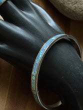 Load image into Gallery viewer, Blue Green Fire Opal Inlay Sterling Silver Bangle Bracelet Ring Set
