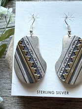 Load image into Gallery viewer, T and R Singer Native American Sterling Silver Gold Filled Earrings. 2.25 Inch
