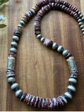 Load image into Gallery viewer, Long Graduated Sterling Silver Purple Spiny Oyster Pearls Bead Necklace 32 Inch