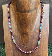 Load image into Gallery viewer, Purple Spiny Oyster Multi Stone Color Sterling Silver Bead Necklace 18 inch Gift