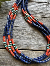 Load image into Gallery viewer, Sterling Silver Multi Strand Stone Lapis Bead Necklace. 24 inch