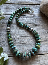 Load image into Gallery viewer, Sterling Silver Blue Green Graduated Turquoise Nuggets Bead Necklace 18 inch