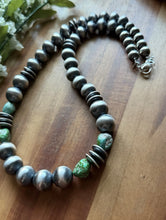 Load image into Gallery viewer, Sterling Silver Pearls Sonoran Gold Turquoise Nuggets Bead Necklace 24 inch