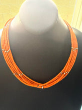 Load image into Gallery viewer, Sterling silver orange coral bead necklace 24 inch
