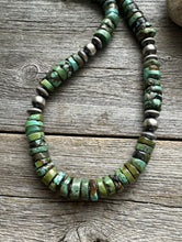 Load image into Gallery viewer, Southwestern 925 Sterling Silver Green Turquoise Heishi Bead Necklace. 20 inch