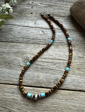 Load image into Gallery viewer, Tigers Eye Multi Stone Turquoise Sterling Silver Bead Necklace. 18 inch Gift