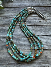 Load image into Gallery viewer, Sterling Silver Multi Strand Blue Green Turquoise Stone Bead Necklace 24 inch