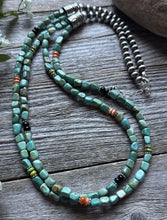 Load image into Gallery viewer, Sterling Silver Multi Strand Blue Green Turquoise Pearls Bead Necklace 30 Inch
