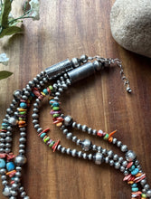 Load image into Gallery viewer, Sterling Silver Multi Strand Stone Spiny Turquoise Pearls Bead Necklace. 20 inch