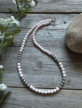 Load image into Gallery viewer, Sterling Silver 6mm Pink Conch Round Bead W Pearls Necklace. 18 inch