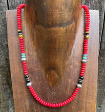 Load image into Gallery viewer, Southwestern 925 Sterling Silver Multi Stone Red Coral Bead Necklace 18 inch