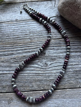 Load image into Gallery viewer, Southwestern Sterling Silver Purple Spiny Oyster Pearls Bead Necklace 18 inch