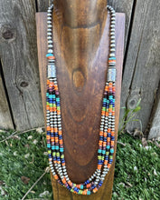 Load image into Gallery viewer, Sterling Silver Multi Stone Strand W Pearls Bead Necklace 30 inch