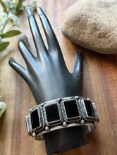 Load image into Gallery viewer, Navajo Native American Sterling Silver Black Onyx Row Cuff Bracelet D Delgarito