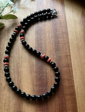 Load image into Gallery viewer, Sterling Silver Black Onyx Red Spiny Oyster Bead Necklace. 18 Inch Gift