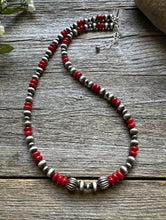 Load image into Gallery viewer, Sterling Silver Red Coral W 6mm 4mm Pearls Bead Necklace 18 inch