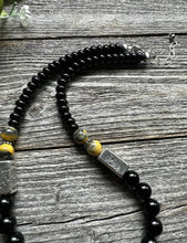 Load image into Gallery viewer, Sterling Silver Black Onyx Bumblebee Jasper Kokopelli Bead Necklace. 18 inch.