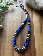 Load image into Gallery viewer, Sterling Silver Graduated Lapis Pearls Bead Necklace. 18 inch. Gift