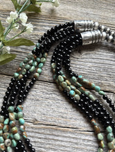 Load image into Gallery viewer, Sterling Silver Multi Strand Black Onyx Turquoise Nuggets Bead Necklace. 24 Inch
