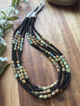 Load image into Gallery viewer, Sterling Silver Multi Strand Black Onyx Turquoise Bead Necklace. 22 Inch