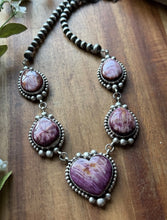 Load image into Gallery viewer, Navajo Sterling Silver  Purple Spiny Oyster Lariat Pearls Bead Heart Necklace RY