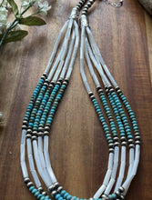 Load image into Gallery viewer, Sterling Silver Multi Strand MOP Mother Of Pearl Turquoise Bead Necklace 22 inch
