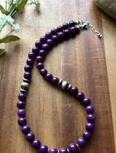 Load image into Gallery viewer, Sterling Silver Dyed Purple Sugilite Bead Necklace. 18 inch. Gift