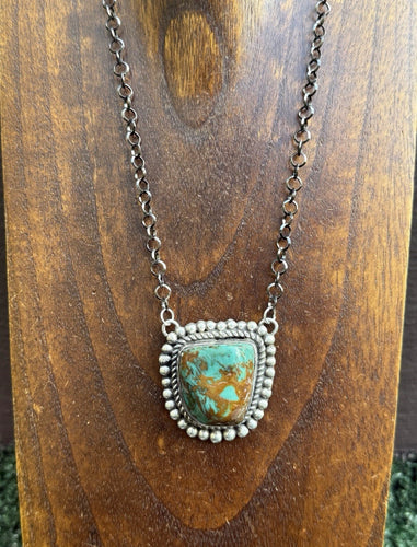 Navajo Sterling Silver Royston Turquoise Chain Lariat Necklace C Yazzie