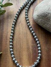 Load image into Gallery viewer, Sterling Silver 8mm Stamped Pearls Bead Necklace. 16 Inch