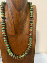 Load image into Gallery viewer, Sterling silver green turquoise graduated with spiny oyster 24 inch