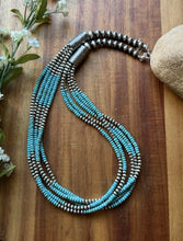 Load image into Gallery viewer, Sterling Silver Multi Strand Blue Turquoise 4mm Pearls Bead Necklace 24 inch