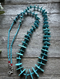 Vintage Native American Sterling Silver Blue Magnesite Bead Necklace 32 Inch