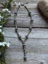 Load image into Gallery viewer, Sterling Silver Corrugated Pearls Bead Lariat Y Necklace. 14 inch