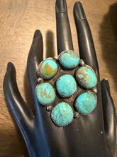 Load image into Gallery viewer, Navajo sterling silver turquoise cluster ring adjustable