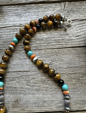 Load image into Gallery viewer, Southwestern 925 Sterling Silver Multi Stone Tigers Eye Bead Necklace 20 inch