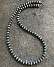 Load image into Gallery viewer, 7mm 26 Inch 925 Sterling Silver Oxidized Pearls Bead Necklace Southwestern