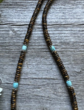 Load image into Gallery viewer, Southwestern 925 Sterling Silver Blue Turquoise Tigers Eye Bead Necklace 18 inch