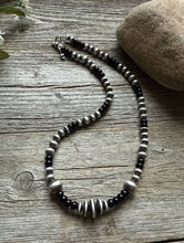 Load image into Gallery viewer, Black Onyx Multi Graduated Sterling Silver Pearls Bead Necklace 18 inch