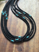Load image into Gallery viewer, Sterling Silver Multi Strand Black Onyx Turquoise Bead Necklace. 22 Inch