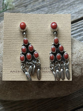 Load image into Gallery viewer, Navajo Native American Sterling Silver Red Coral Cluster Earrings. Gift Geneva